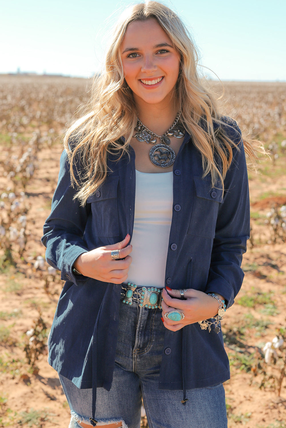 Blue Corduroy Aztec Back Jacket