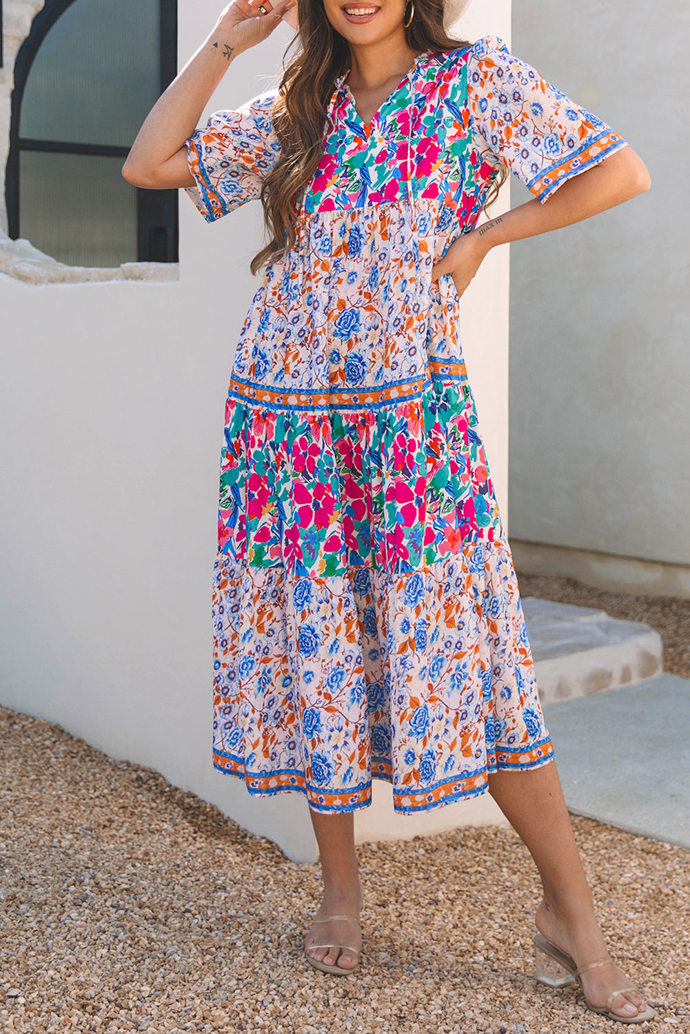 Sky Blue Mixed Floral Print Dress