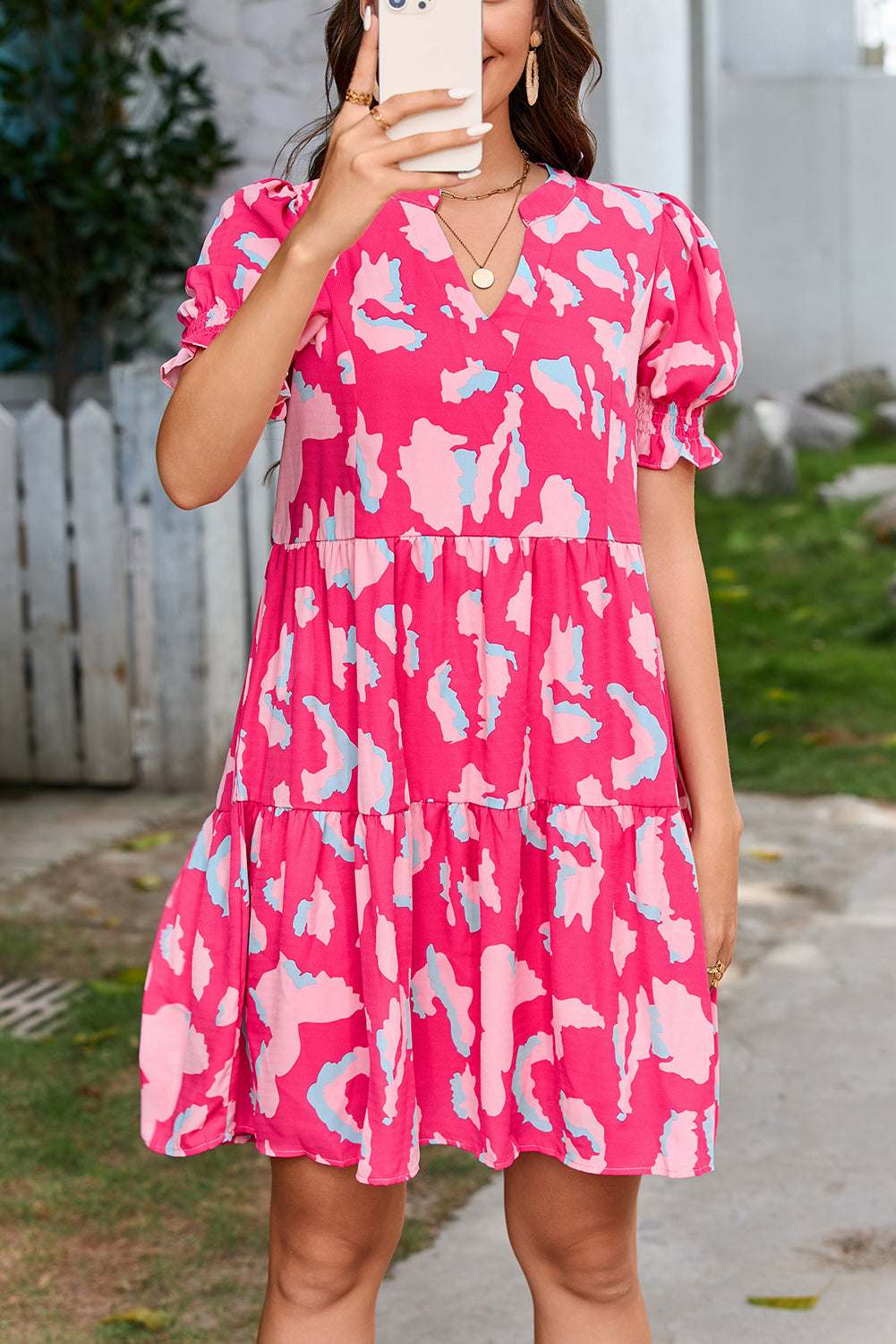 Pink Abstract Tiered Loose Dress