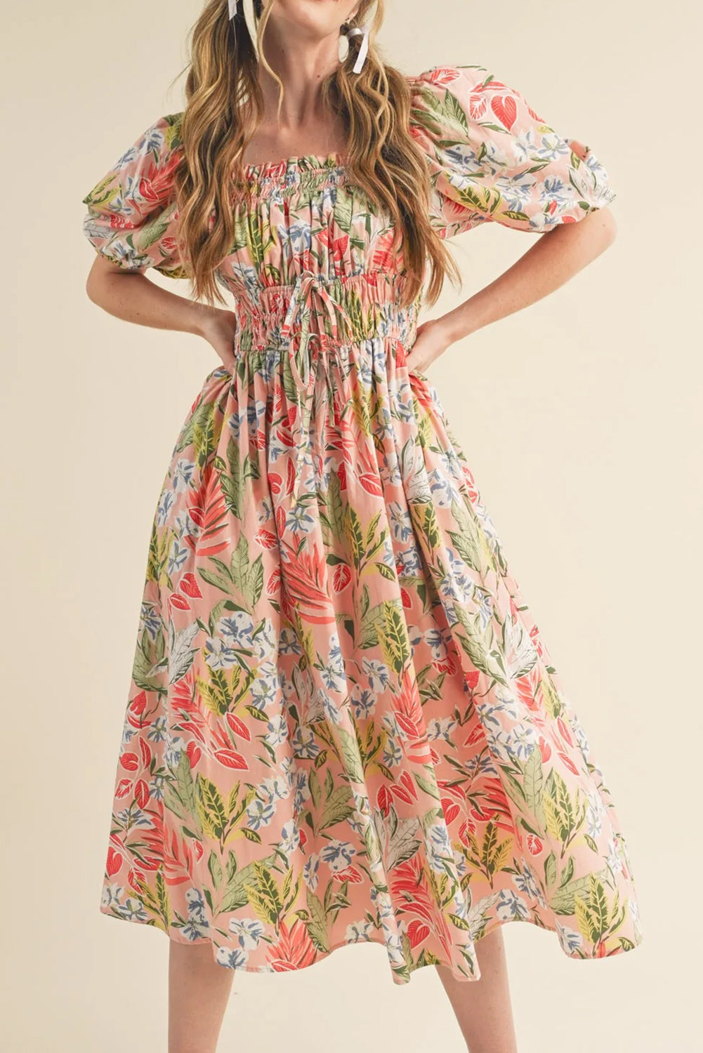Pink Floral Smocked Maxi Dress