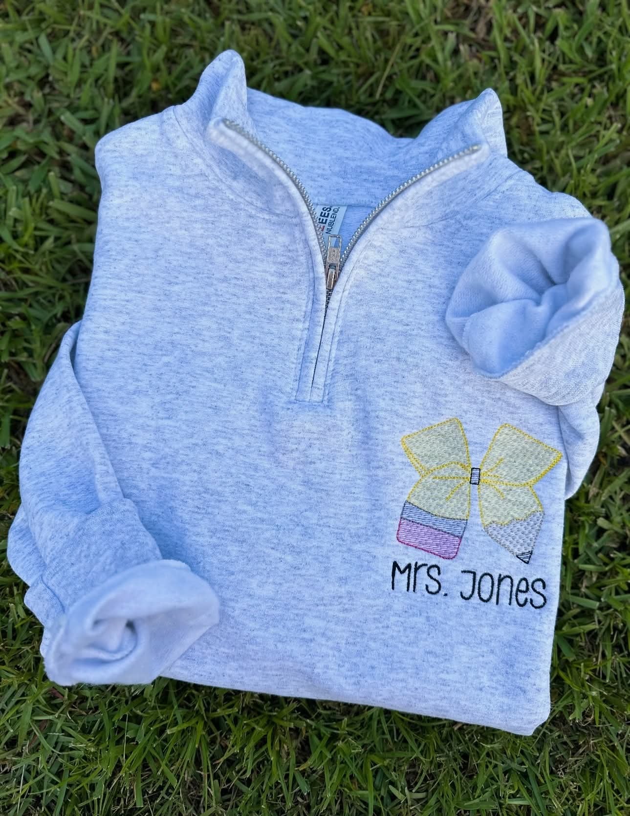Teacher Pencil Bow Embroidered Zip Up