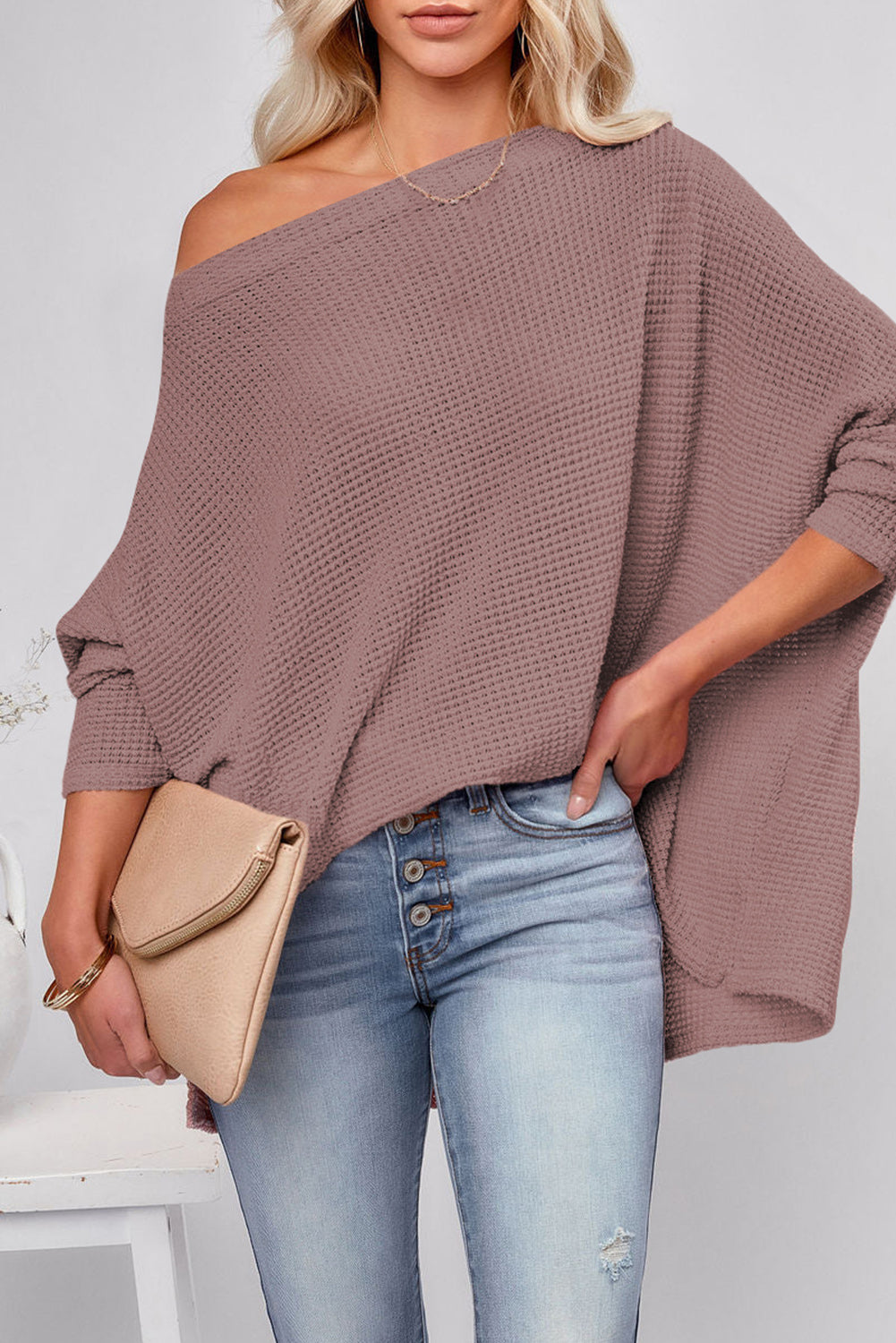 Waffle Knit Long Sleeve Blouse FB