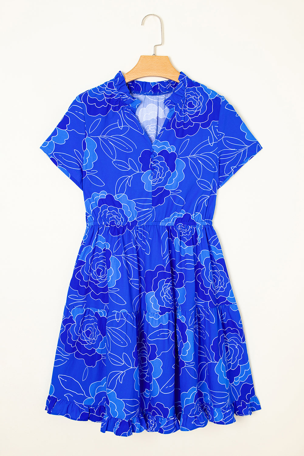 Blue Floral Ruffle Dress RTS