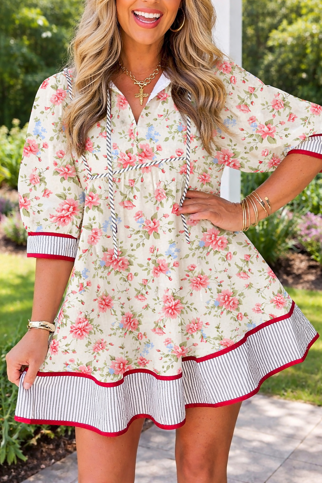 Apricot Puff Floral Dress New RTS