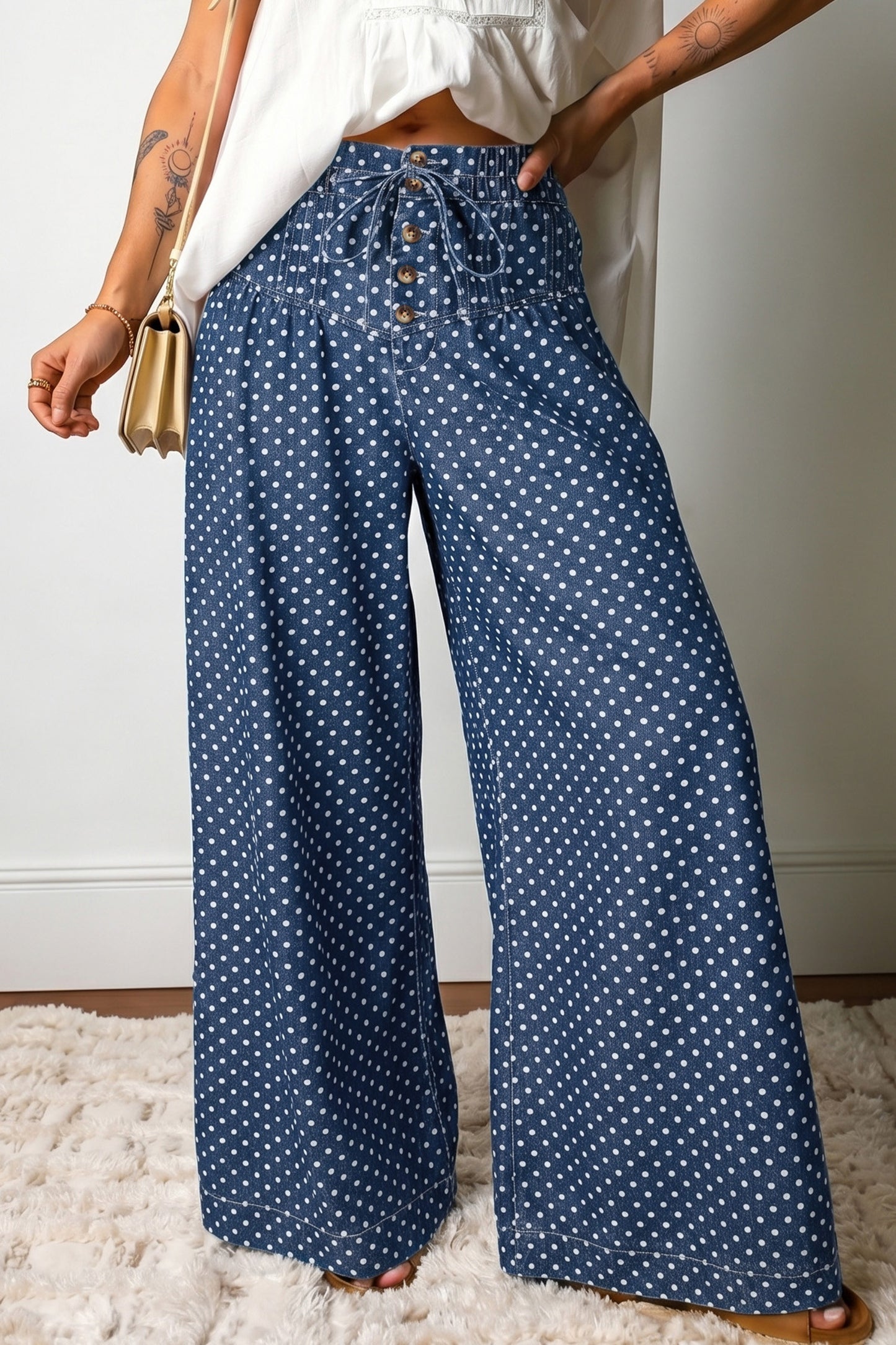 Blue Polka Dot Wide Jeans New RTS
