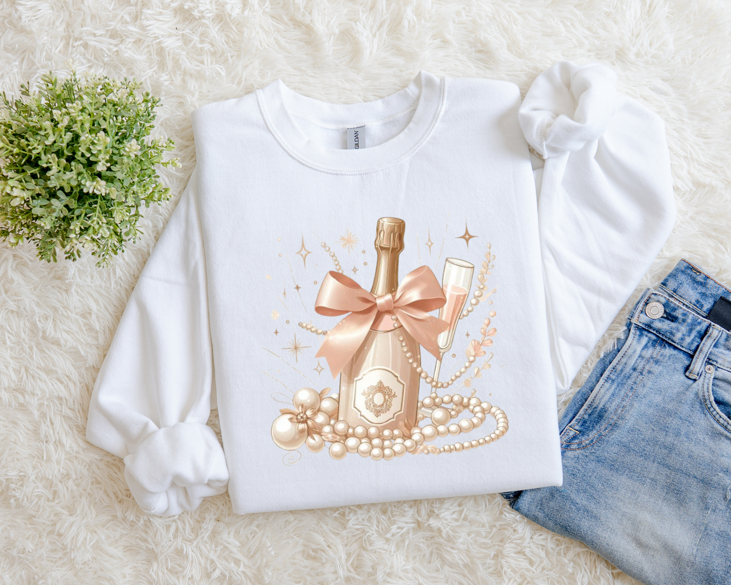 Champagne And Pearls Sweatshirt.