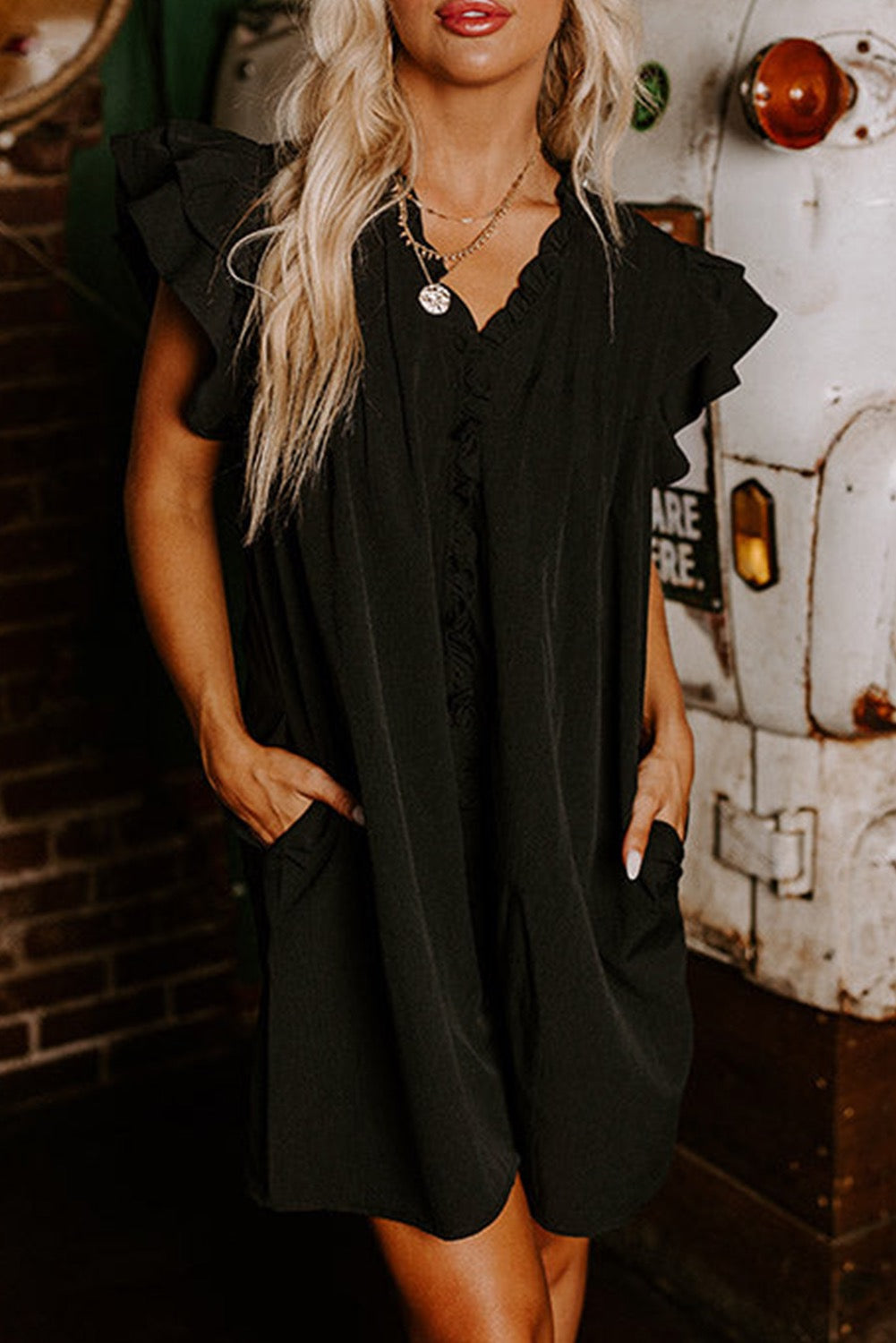 Black Ruffle Shift Dress RTS