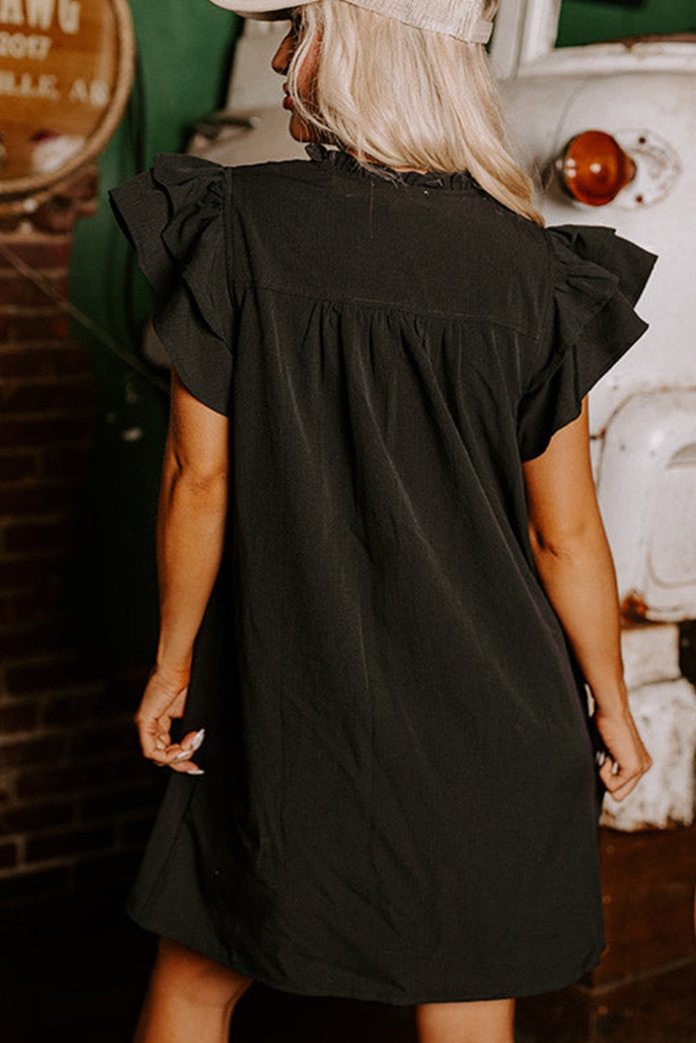 Black Ruffle Shift Dress RTS