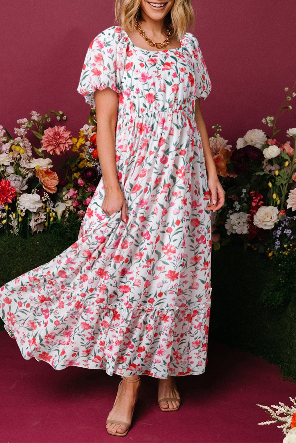 White Floral Maxi Dress RTS