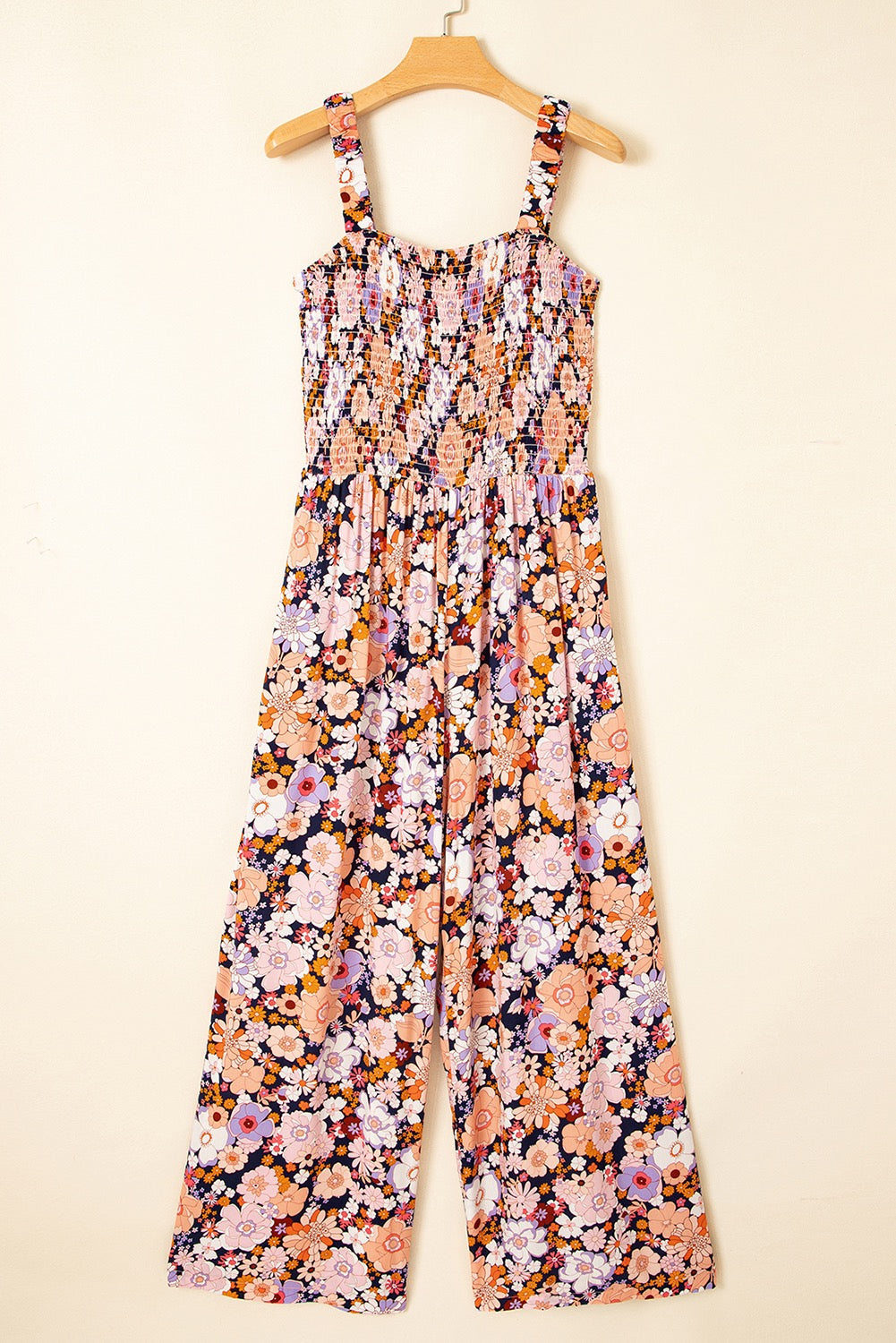 Black Floral Print Smocked Jumpsuit RTS