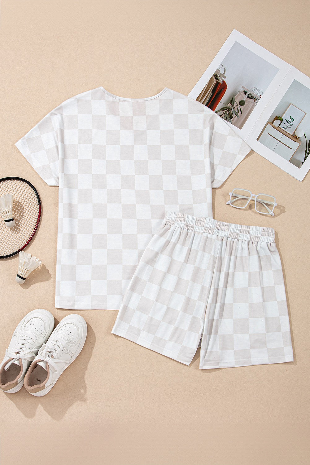Beige Checkered Set