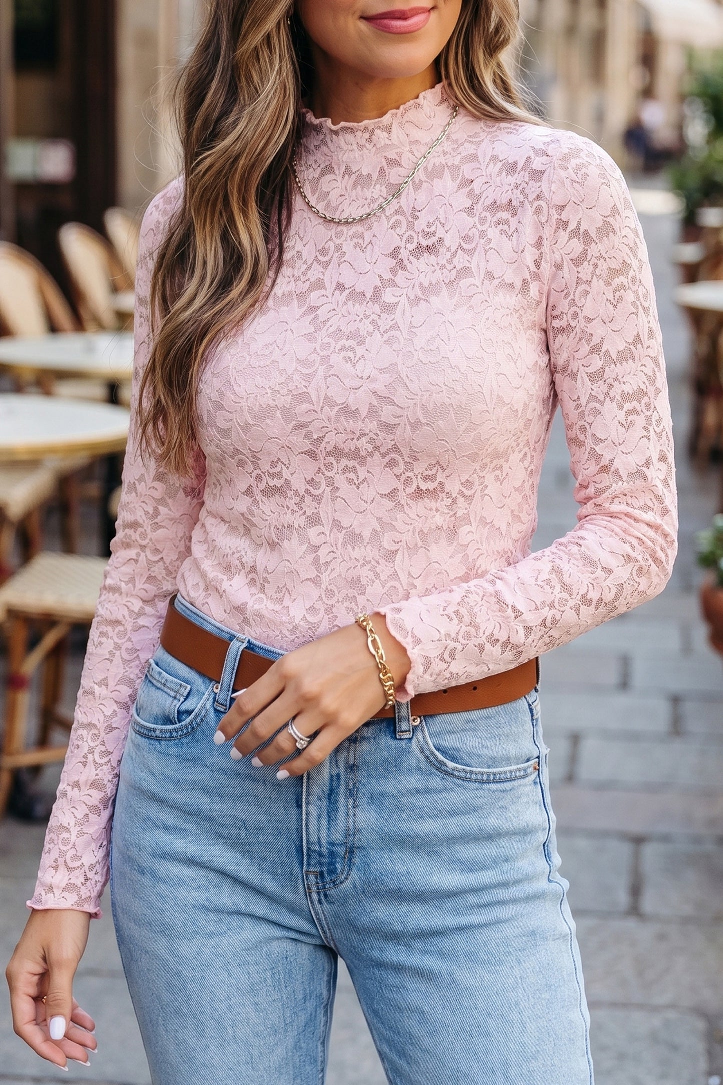 Pink Floral Lace Top