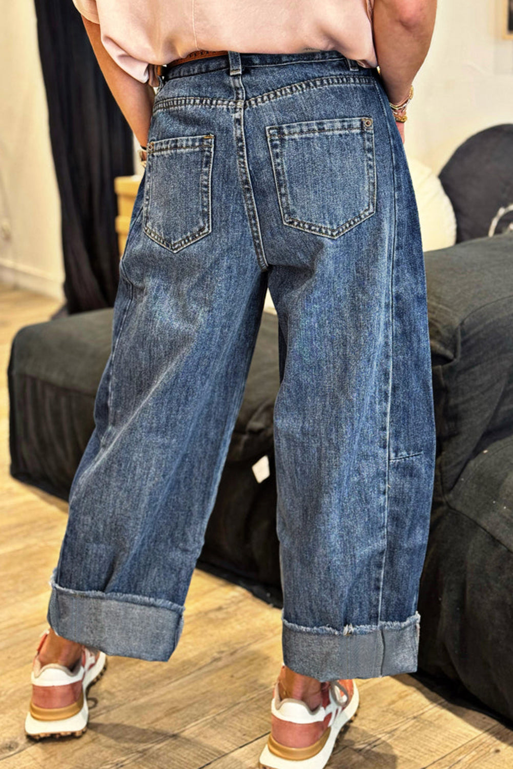 Raw Hem Wide Leg Loose Jeans August.