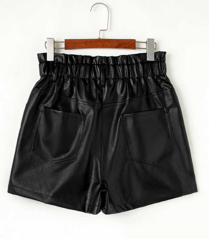 FAUX LEATHER PAPER BAG SHORTS-OOTD