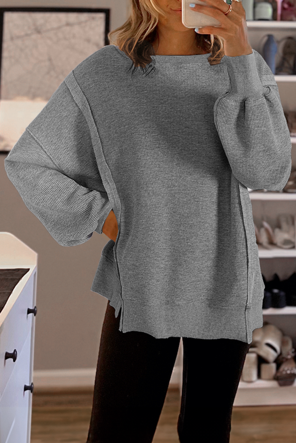 Waffle Knit Oversized Top RTS