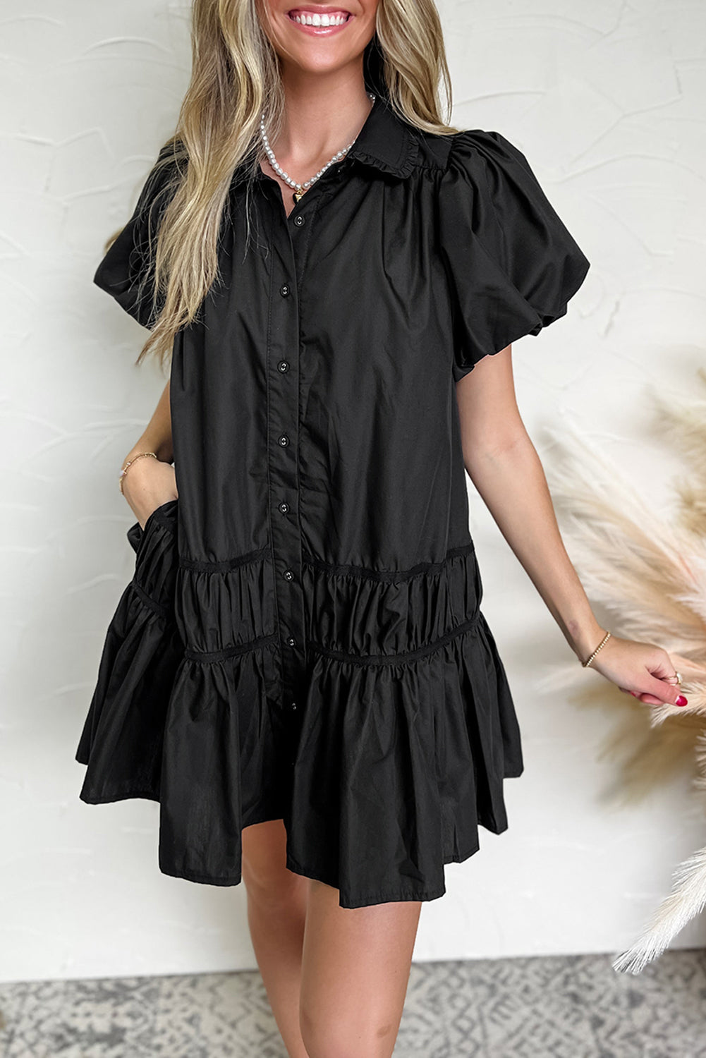 Black Ruffle Mini Dress OOTD