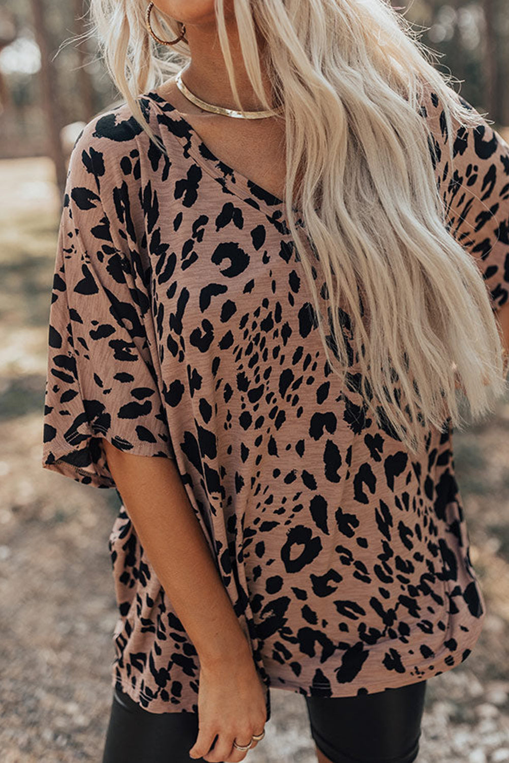 Brown Leopard Print V Neck Oversized Top