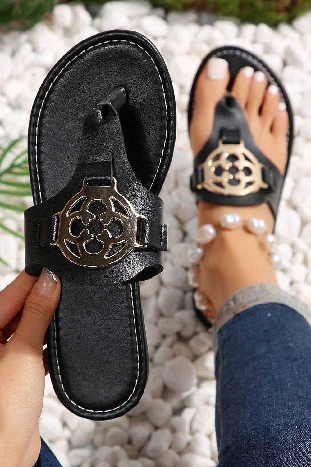 Black with Metal Decor Sandal