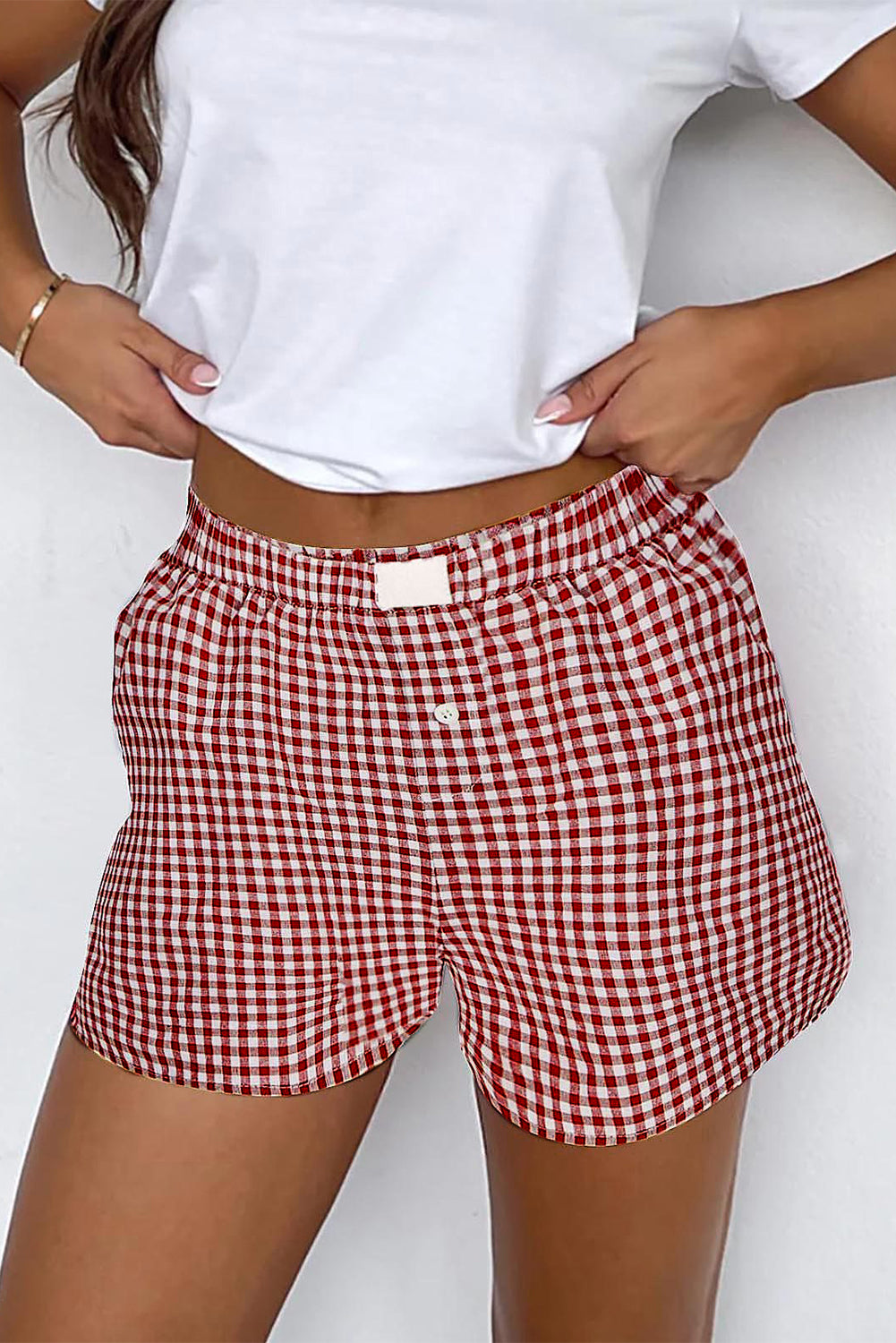 Red Plaid Gingham Printed High Waist Bottoms RTS