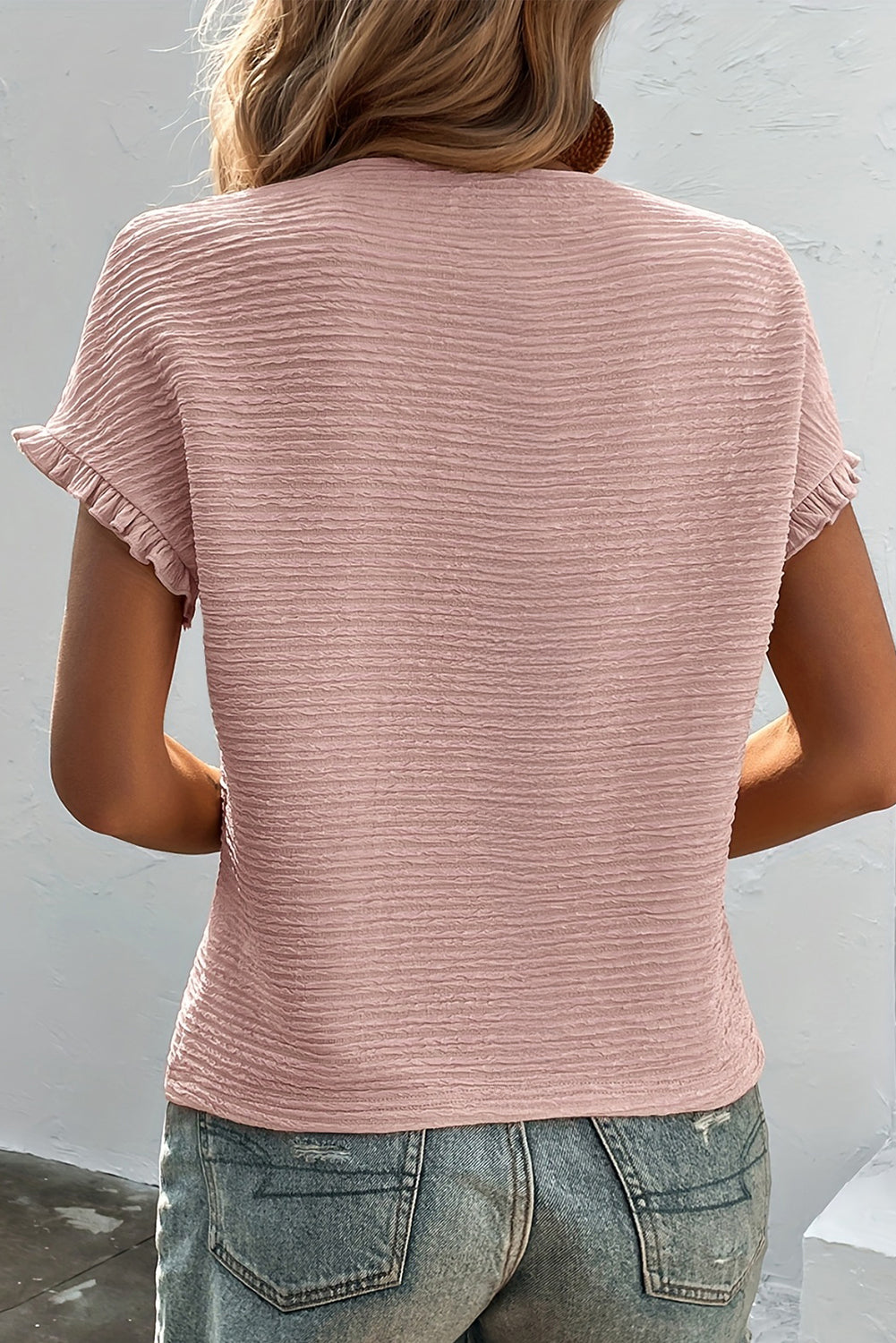 Light Pink Textured Ruffle Sleeve Blouse RTS
