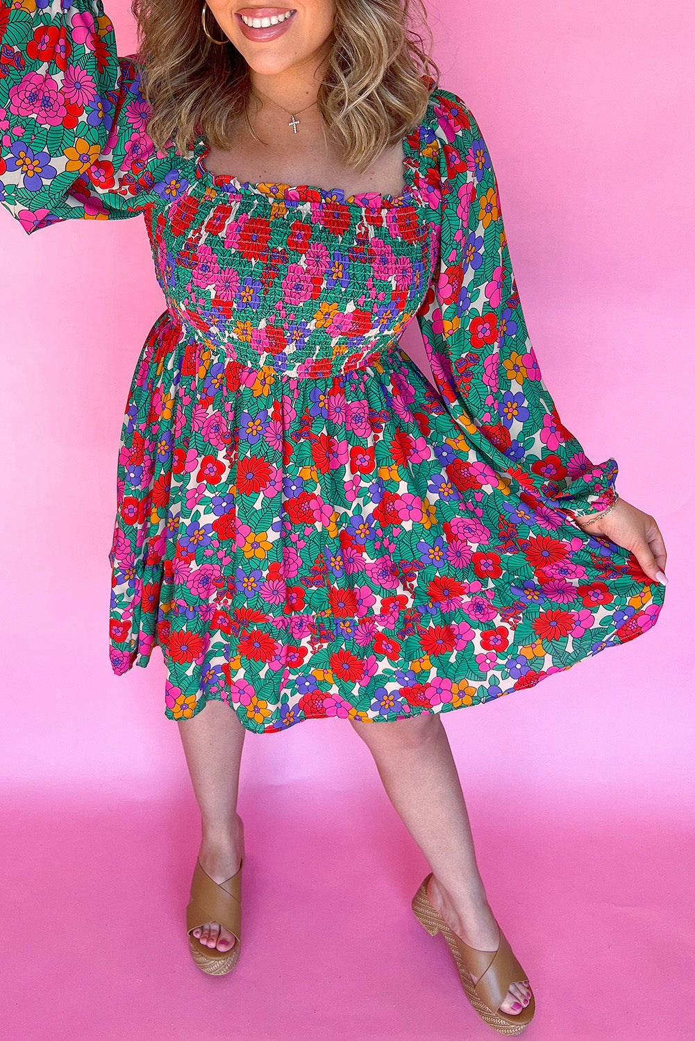 Plus Size Floral Frilled Dress