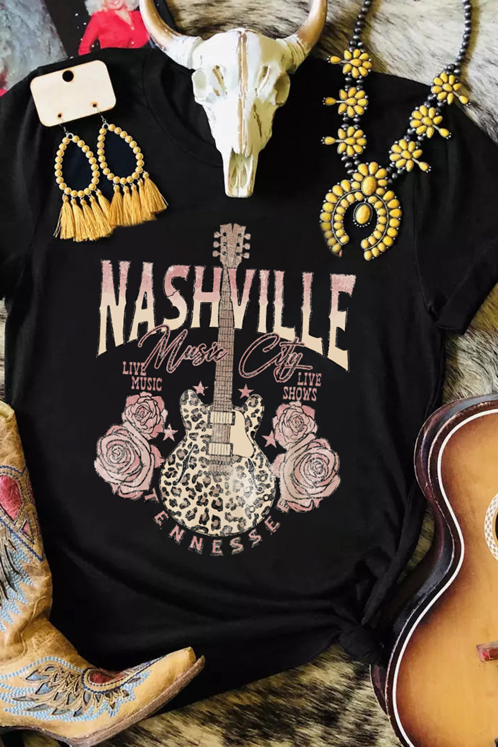 Nashville Music City Leopard Guitar Top