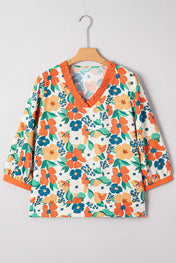 Orange Floral Frilled Blouse