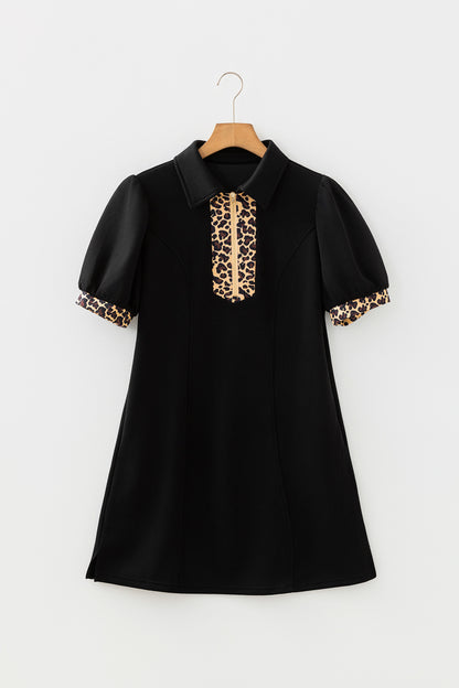 Leopard Patchwork Quarter Zip Mini Dress RTS