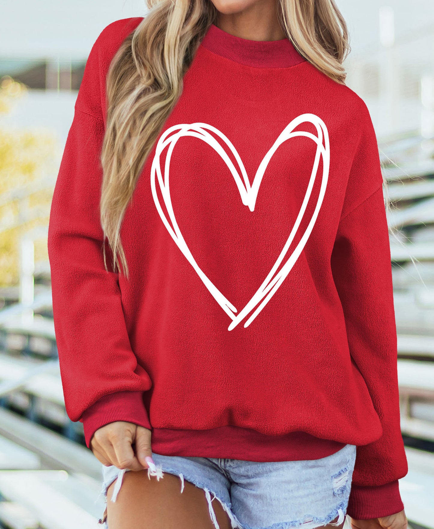 Red Love Mock Neck Sweatshirt New RTS