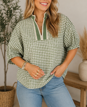 Plaid Trim Blouse *multiple colors*