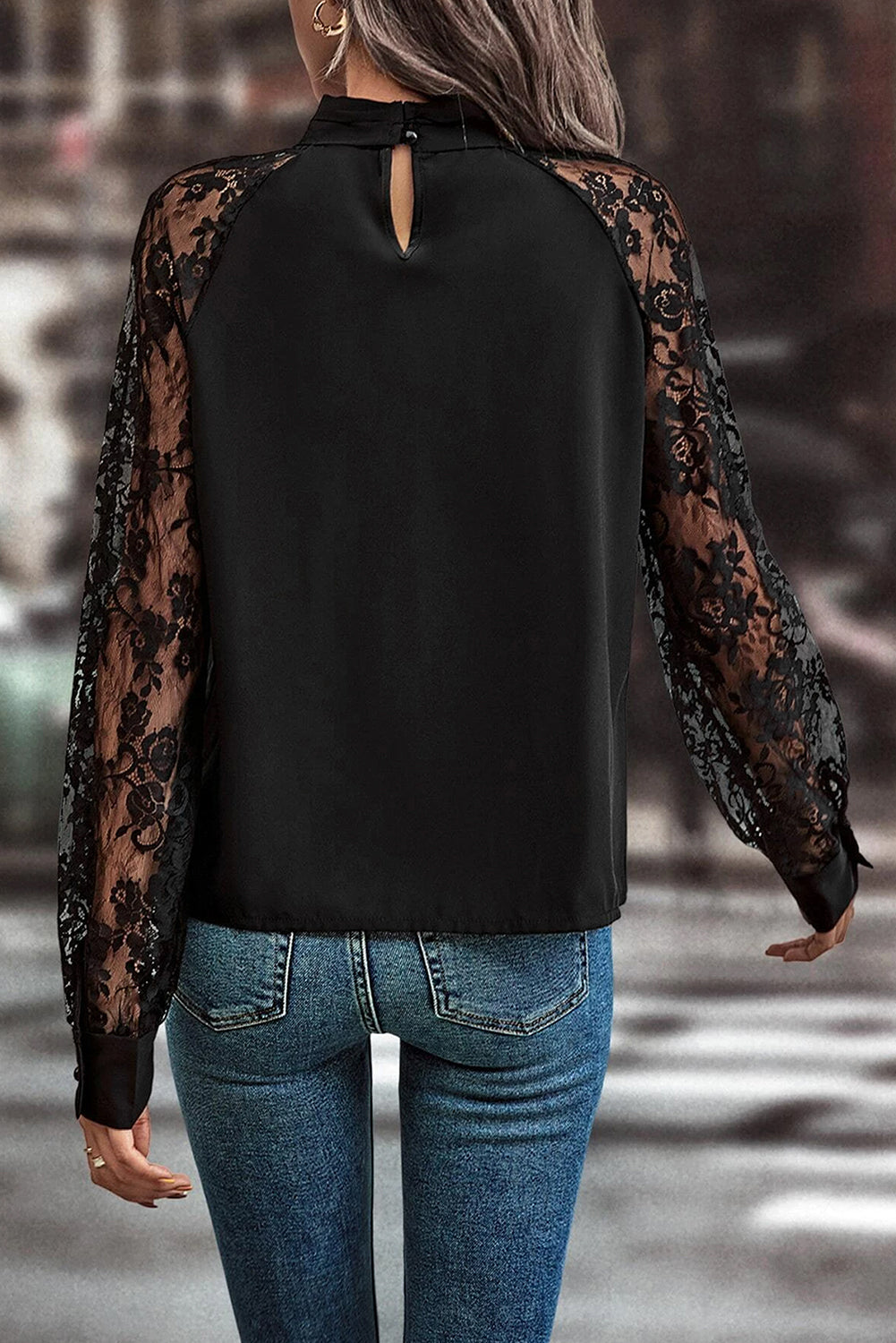 Black Floral Lace Blouse