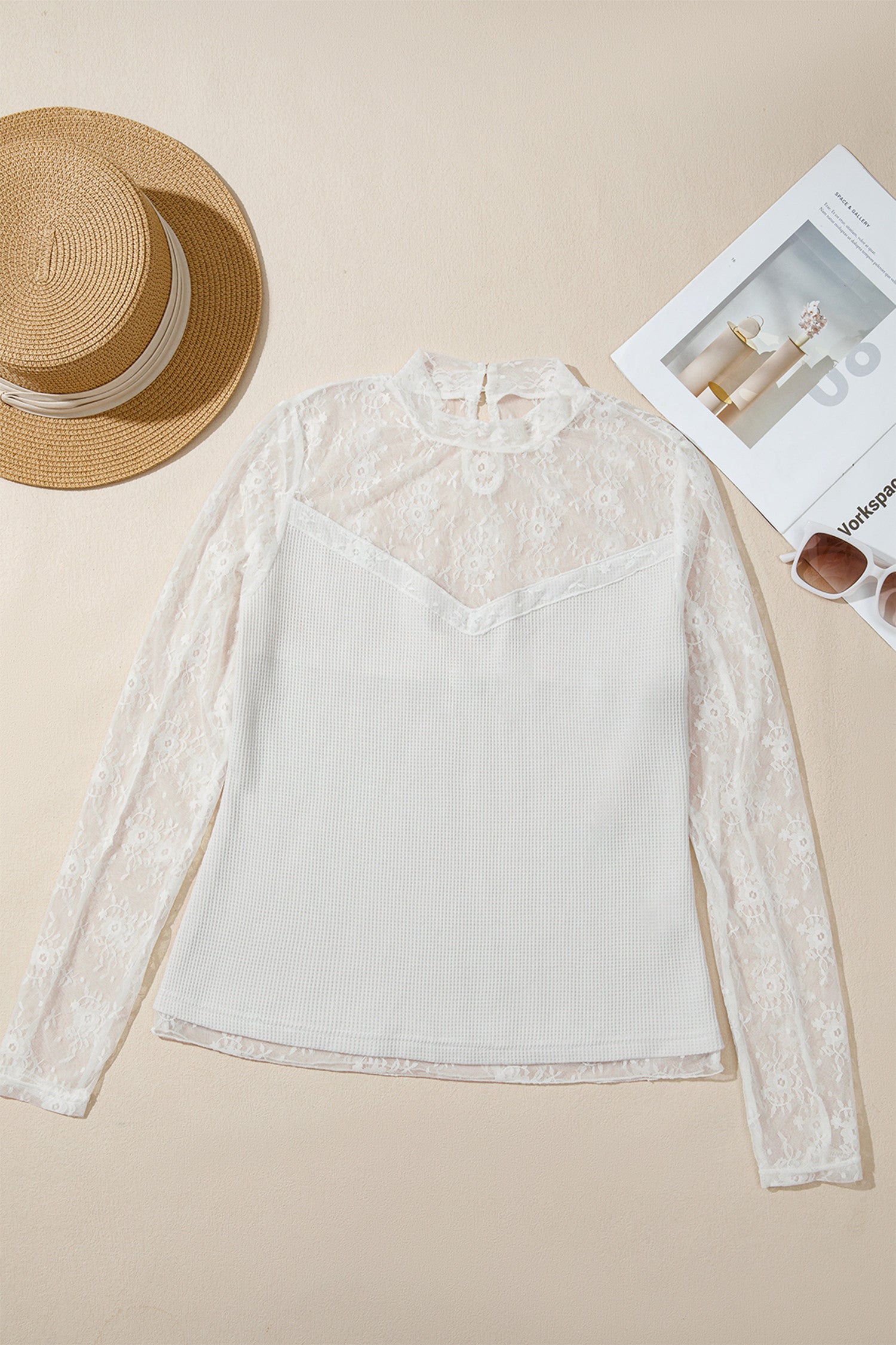 Lace Mesh Long Sleeve Top