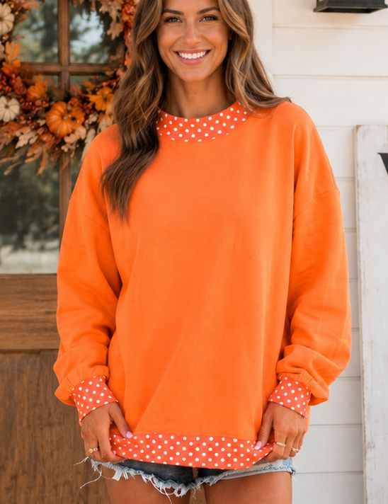 Polka Dot Trim Sweatshirt