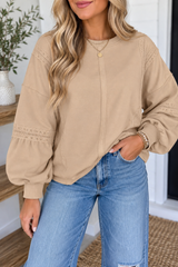 Beige Raw Seam Casual Sweatshirt