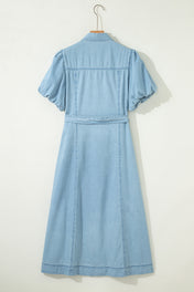 Bubble Sleeve Long Denim Dress