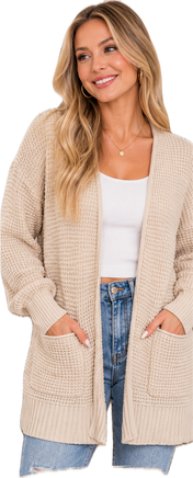 Waffle Open Cardigan Zenana Sweater