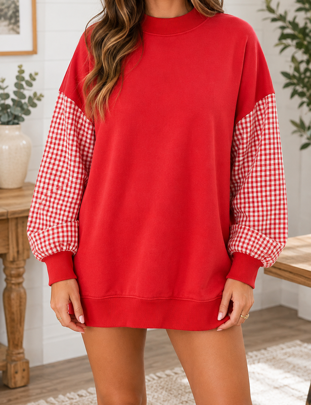 Plaid Sleeve Sweatshirt