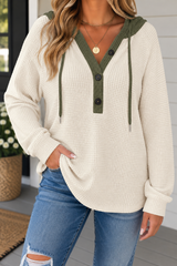 Waffle Buttoned Pullover Top