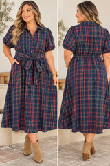 Plaid Belted Plus Dress