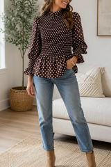 Brown Polka Dot Ruffled Blouse