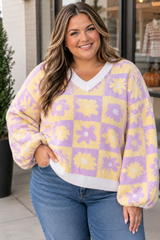 Floral Long Sleeve Plus Size Sweater