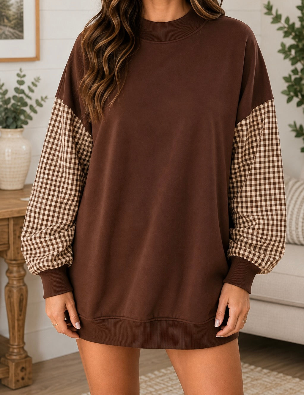 Plaid Sleeve Sweatshirt