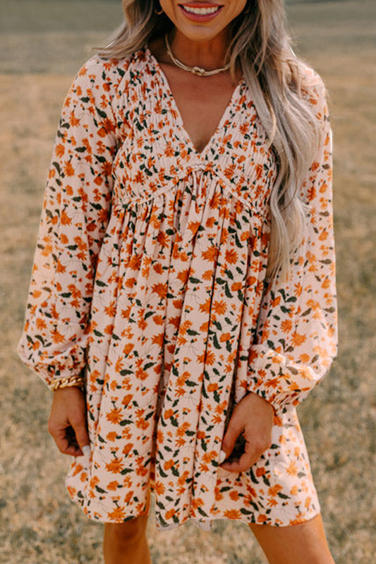 Beige Floral Babydoll Dress FB