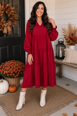 Red Maxi Fall Dress Full Run RTS