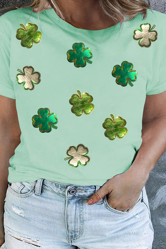 Four Leaf Clover Patched Graphic Plus Size Top