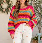 Crochet Striped Knit Sweater