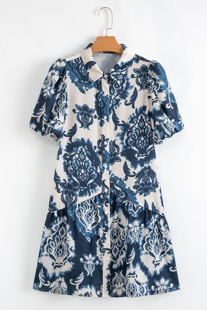 Blue Boho Floral Mini Dress RTS