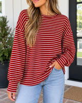 Red Stripe Drop Shoulder Top