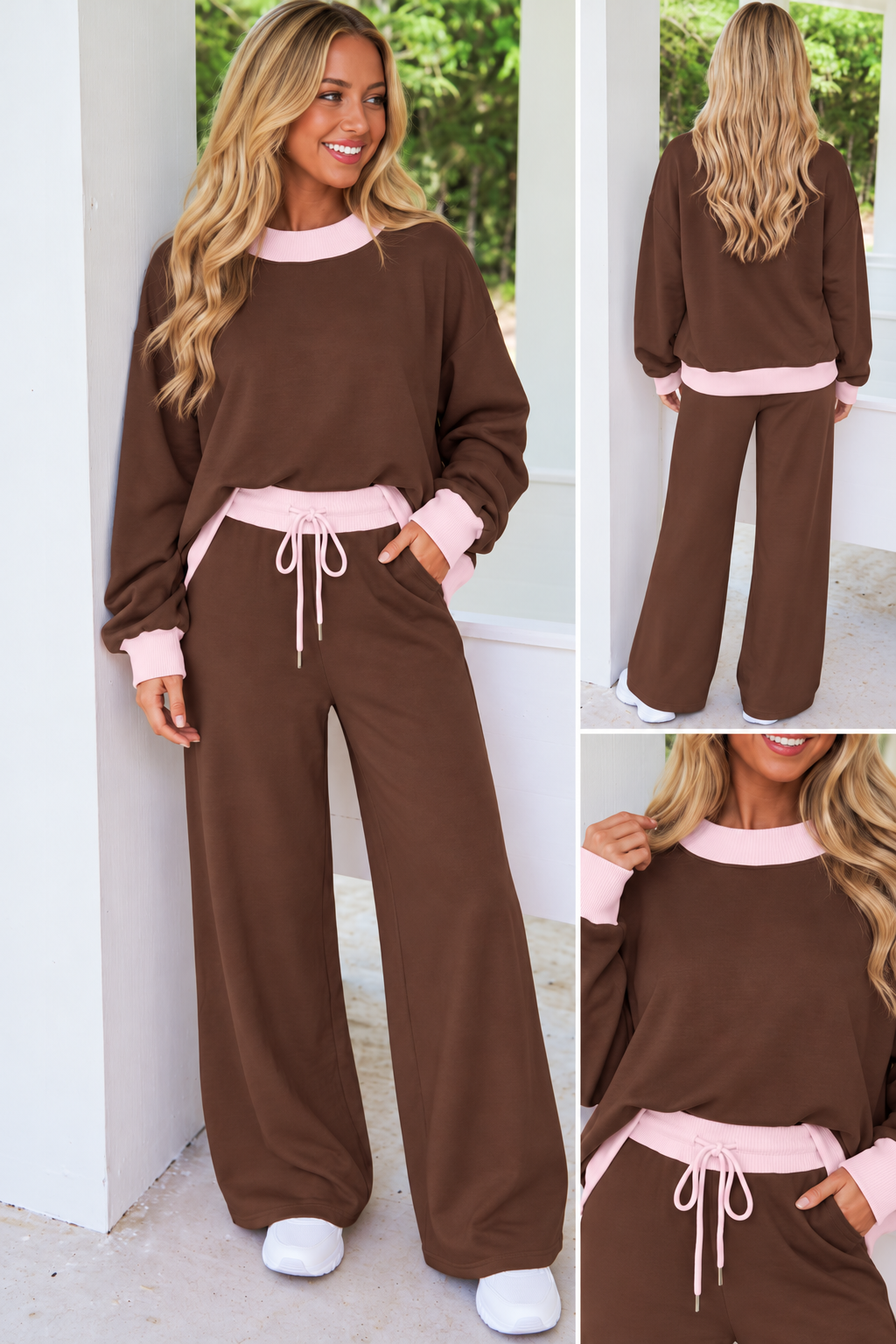Coffee and Pink Trim Set