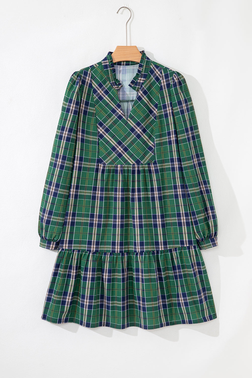 Green Plus Size Plaid Frilly Dress Full Run RTS